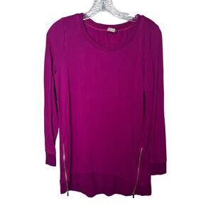 CHICOS ZENERGY Fuchsia Pink Long Sleeve Zipper Accent Tunic Top‎ Size 0